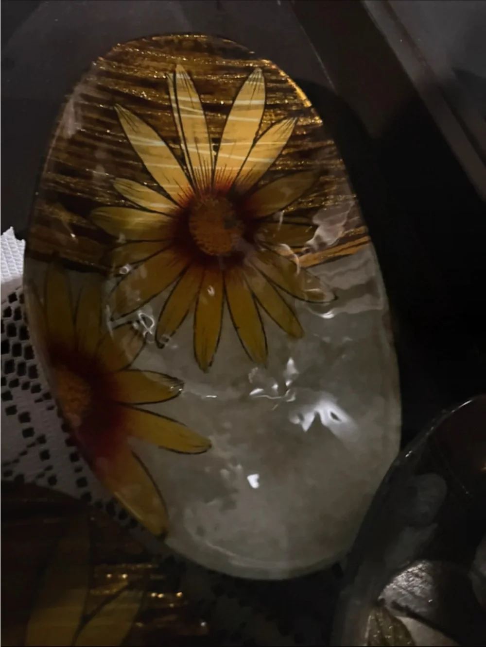 Set of Decorative Floral Glass Bowls - Yellow & Gray